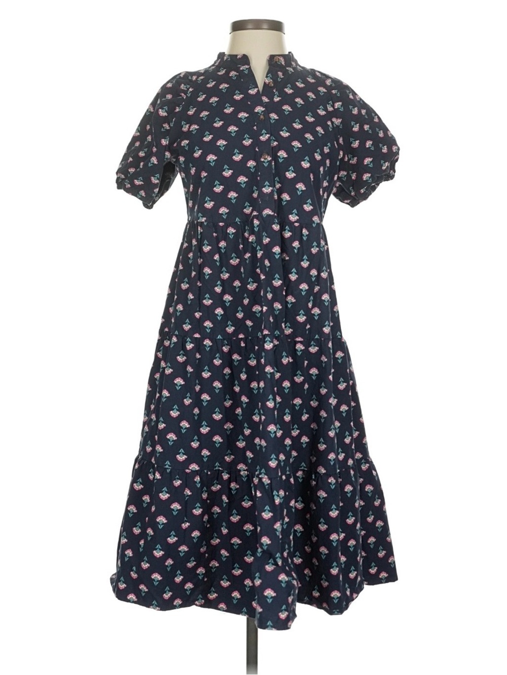 Ann Taylor Navy Floral Tiered Midi Dress